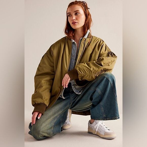 New We The Free Green Becca Bomber Jacket XS - Picture 1 of 10